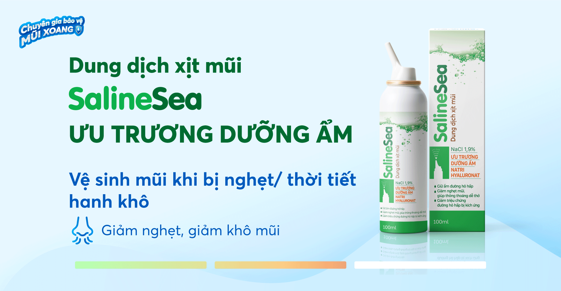 Dung dịch xịt mũi SalineSea ưu trương dưỡng ẩm dùng khi nghẹt mũi, khô mũi