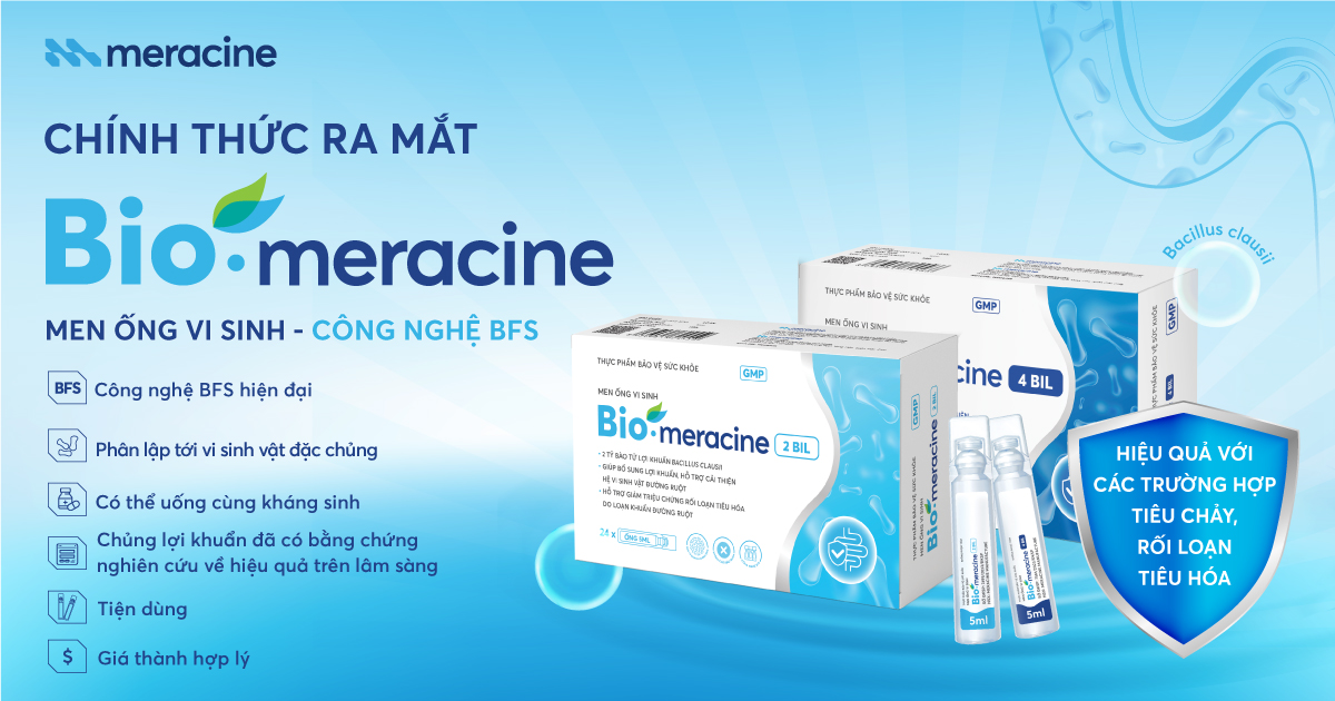 Sản phẩm men ống vi sinh Bio-meracine chứa B.Clausii  được chứng minh lâm sàng về khả năng điều trị tiêu chảy và các vấn đề do loạn khuẩn đường ruột.