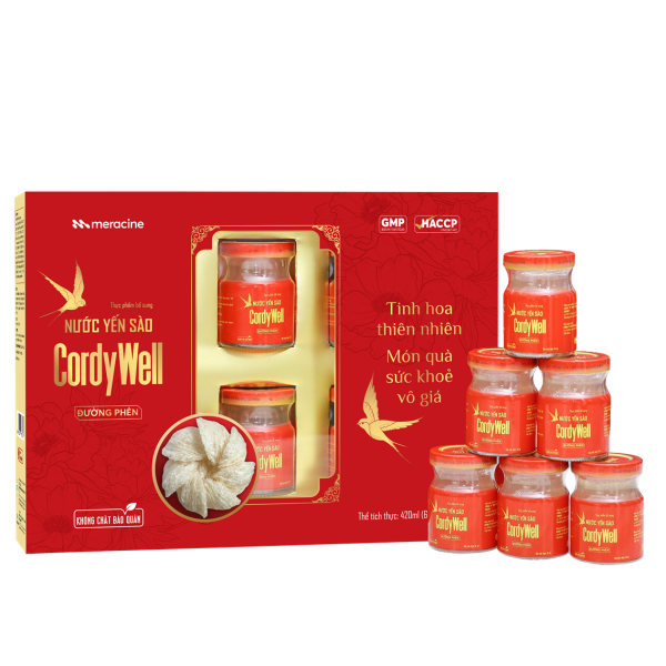 Thực phẩm bổ sung Nước Yến Sào CordyWell Đường Phèn Hộp 6 Lọ