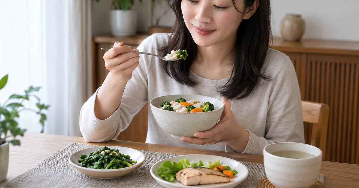 Người bệnh ngồi ăn chậm và giữ tư thế thẳng để giảm ho liên quan trào ngược