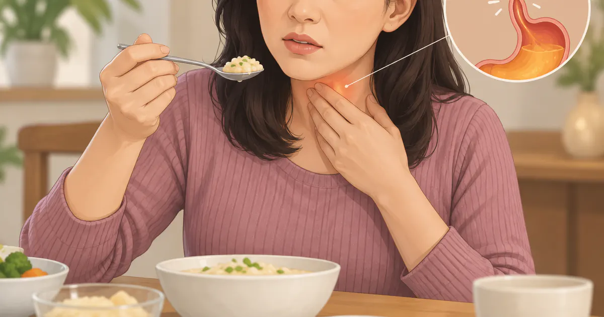Minh họa dấu hiệu khó nuốt cần khám sớm khi có biến chứng trào ngược dạ dày