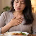 Người trưởng thành kín đáo theo dõi biểu hiện của trào ngược dạ dày sau bữa ăn