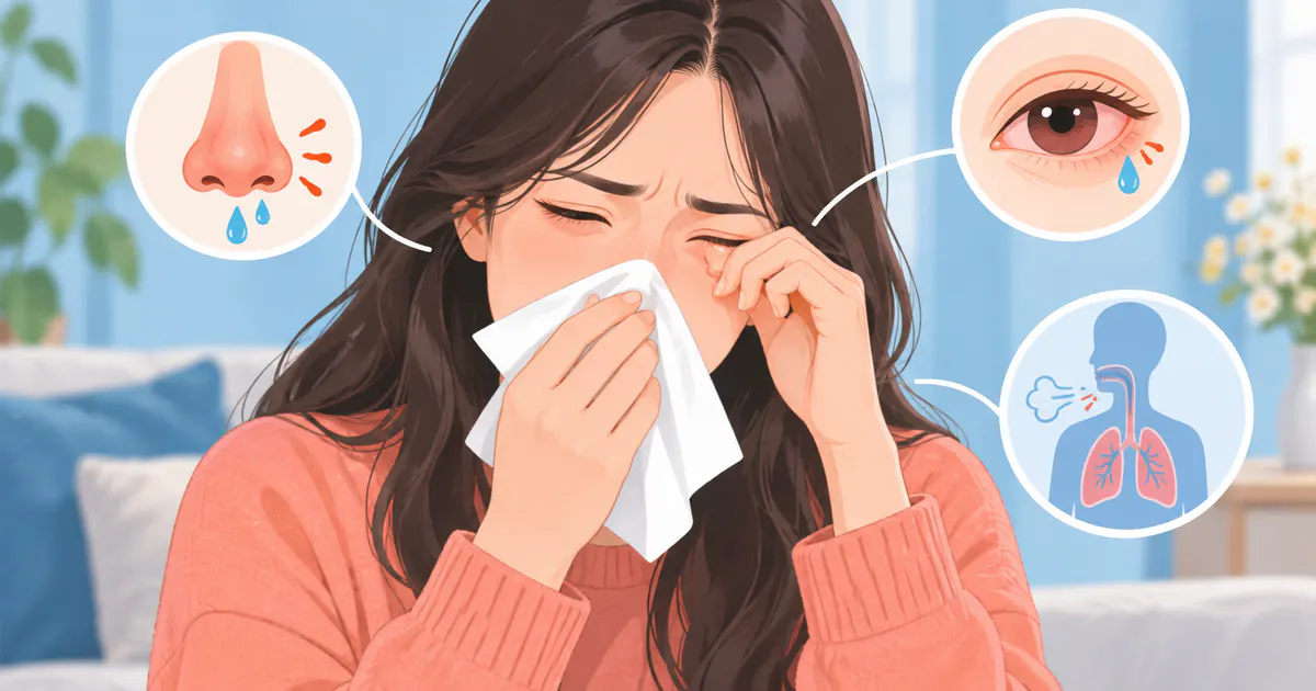 Minh họa dấu hiệu viêm mũi dị ứng ở mũi và mắt