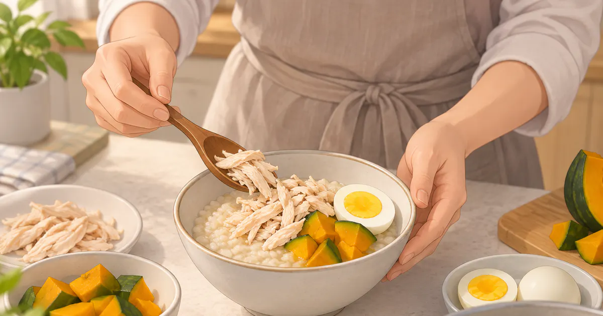 Minh họa chuẩn bị khẩu phần bữa sáng mềm và ít dầu mỡ