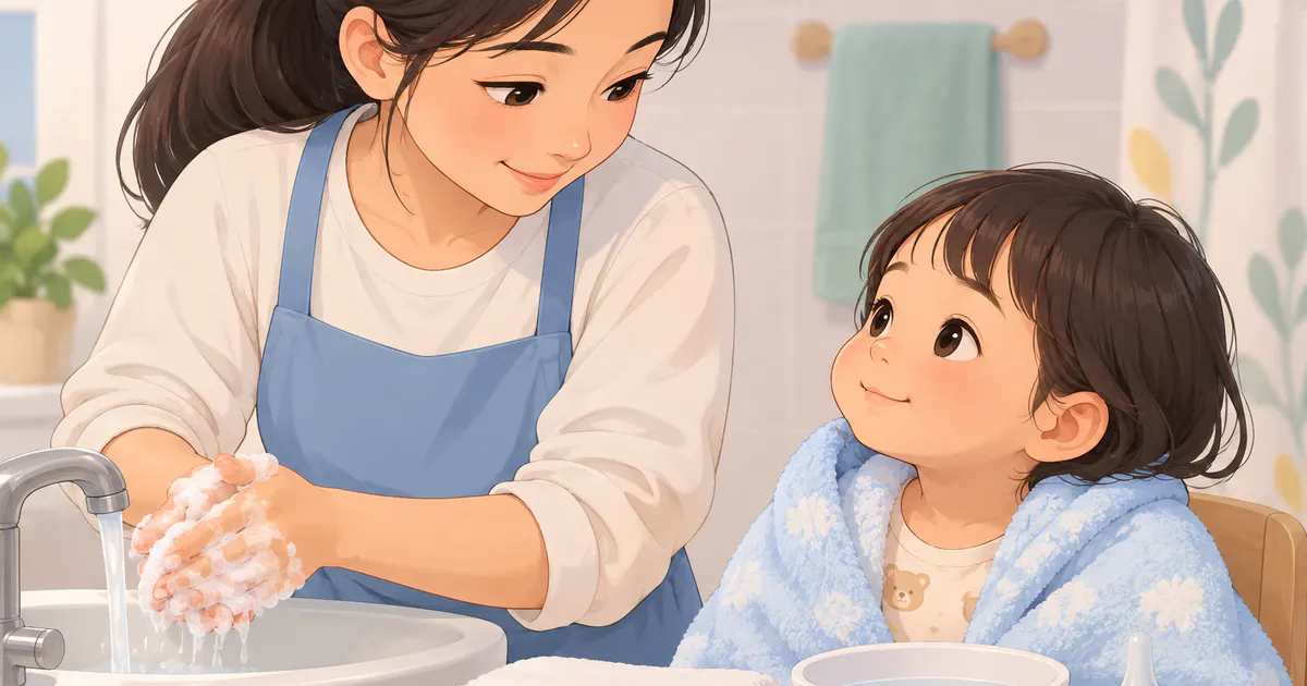 Cha mẹ rửa tay và chuẩn bị trước khi vệ sinh mũi cho trẻ