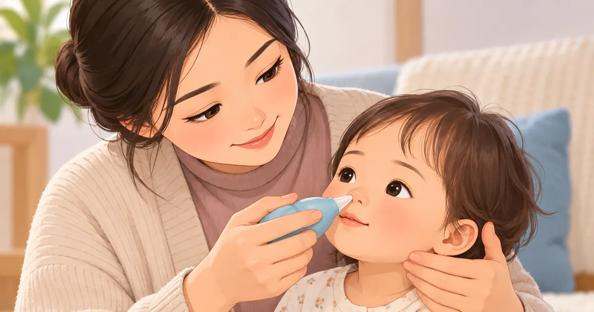 Người chăm sóc hỗ trợ trẻ nhỏ vệ sinh mũi an toàn
