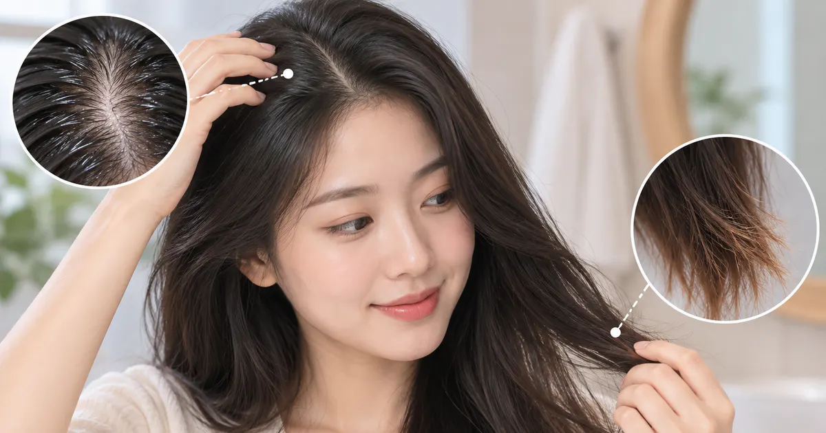 Minh họa điều chỉnh cách gội theo tình trạng da đầu dầu hoặc tóc khô