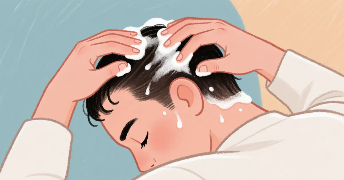 Minh họa cách massage da đầu nhẹ nhàng khi chăm sóc viêm da tiết bã