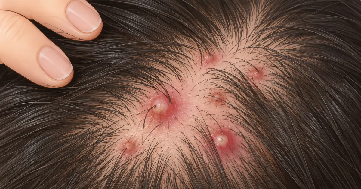 Minh họa các nốt viêm nang tóc gây cục nhỏ quanh chân tóc
