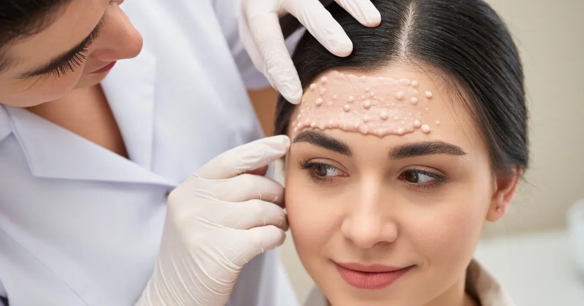 Da đầu nổi cục sần với các nốt gồ nhỏ được quan sát an toàn