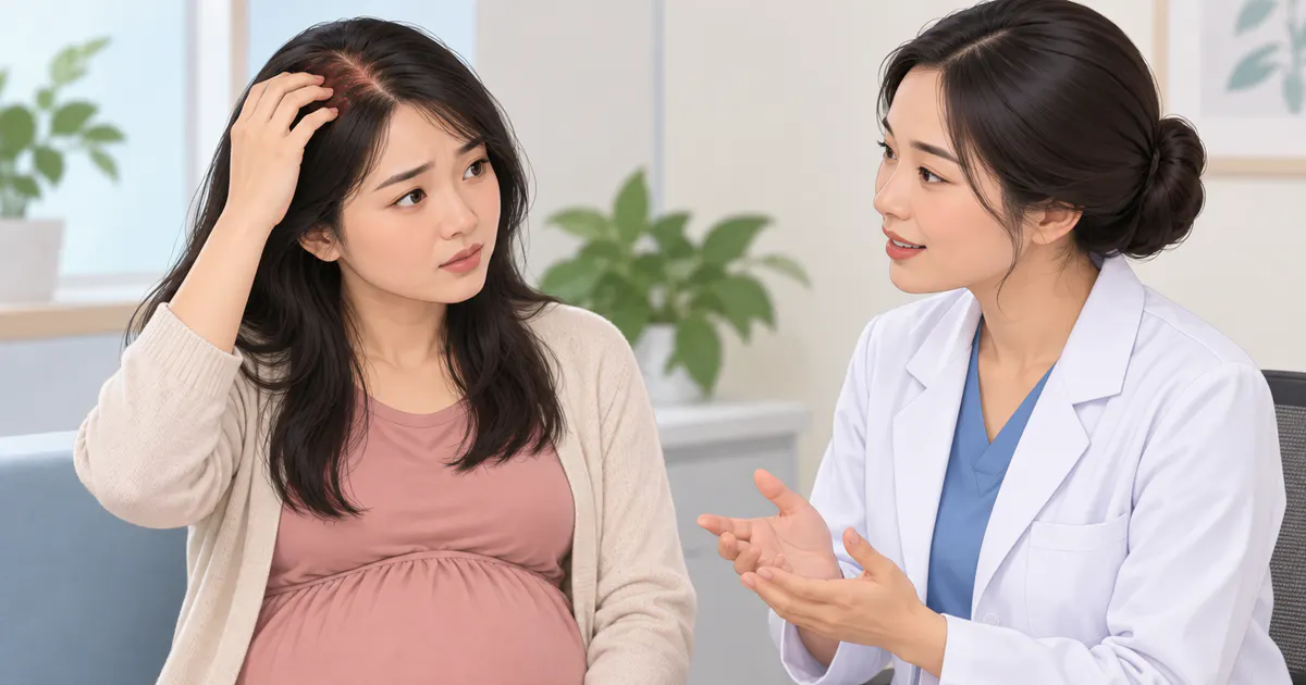 Mẹ bầu trao đổi với nhân viên y tế khi da đầu có dấu hiệu bất thường