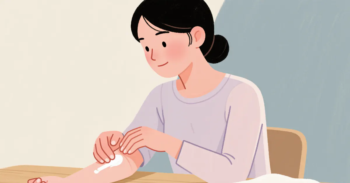 Minh họa chăm sóc da nhạy cảm tại nhà bằng thao tác dưỡng ẩm nhẹ nhàng