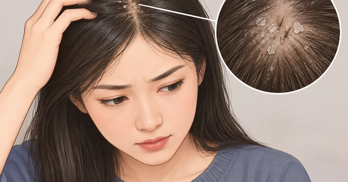 Minh họa mảng da đầu bong vảy và tóc gãy cần lưu ý