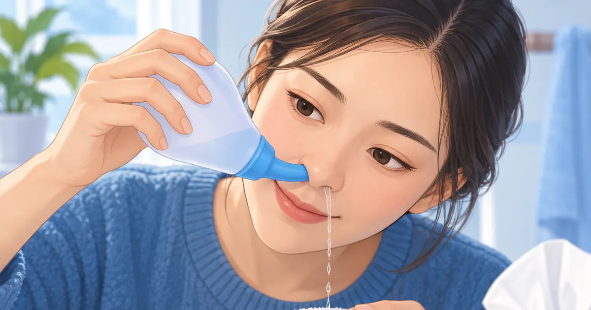 Minh họa rửa mũi nhẹ nhàng bằng nước muối vô khuẩn