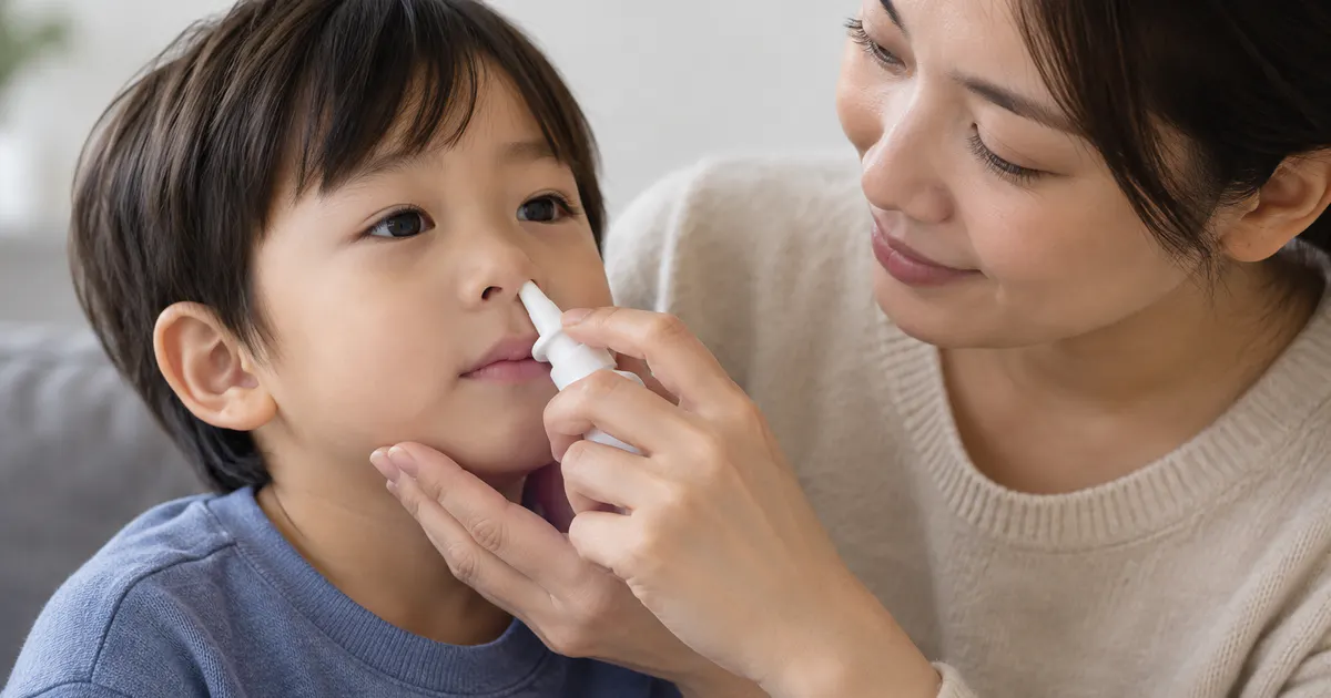 Phụ huynh hỗ trợ trẻ dùng dung dịch xịt mũi phù hợp lứa tuổi