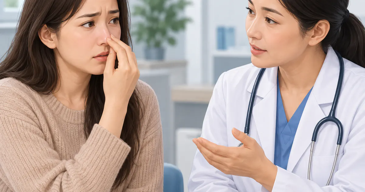 Người bệnh trao đổi với nhân viên y tế khi nghẹt mũi kéo dài