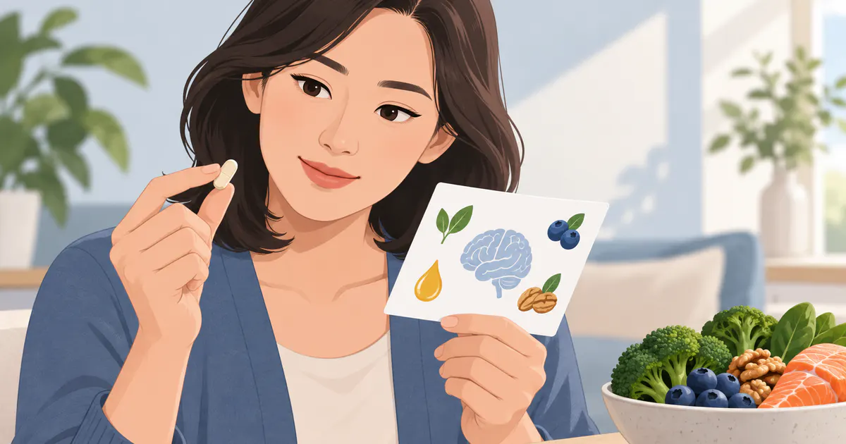 Minh họa cách chọn sản phẩm hỗ trợ sức khỏe não an toàn