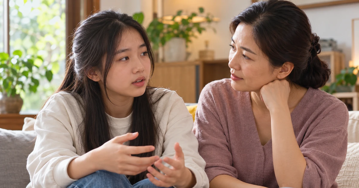Học sinh trao đổi với phụ huynh về việc có nên dùng thuốc bổ não khi ôn thi