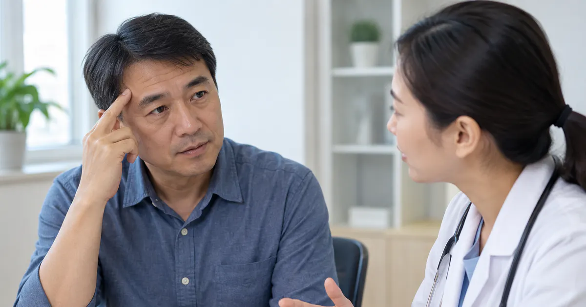 Người lớn trao đổi với bác sĩ khi triệu chứng hay quên kéo dài