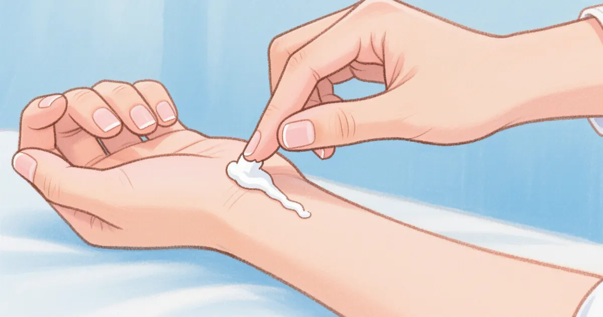 Minh họa rửa tay và bôi thuốc đúng cách trên vùng da cẳng tay