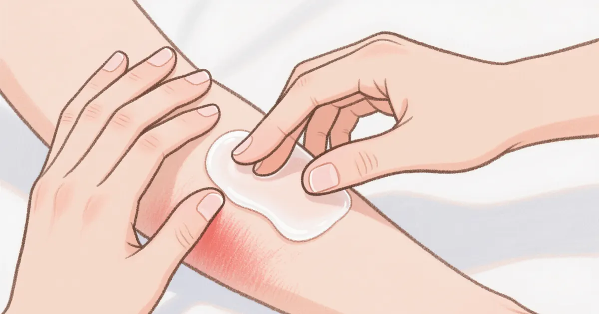 Thao tác bôi lớp dưỡng ẩm mỏng và nhẹ nhàng trên vùng da kích ứng