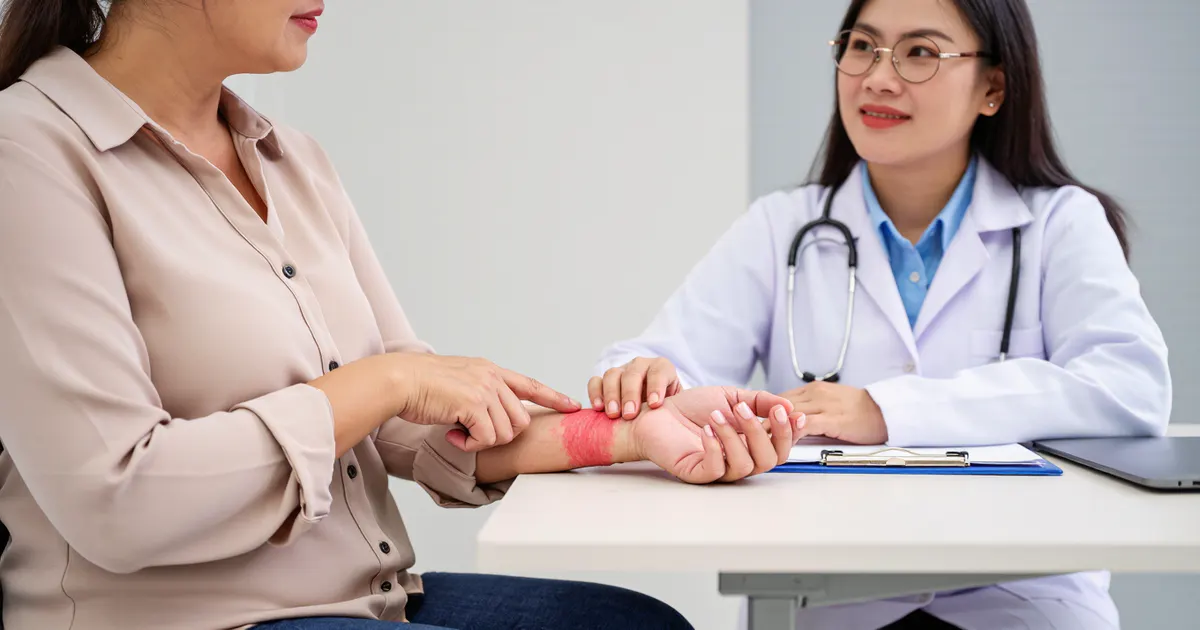 Người bệnh trao đổi với bác sĩ khi viêm da tiếp xúc không cải thiện