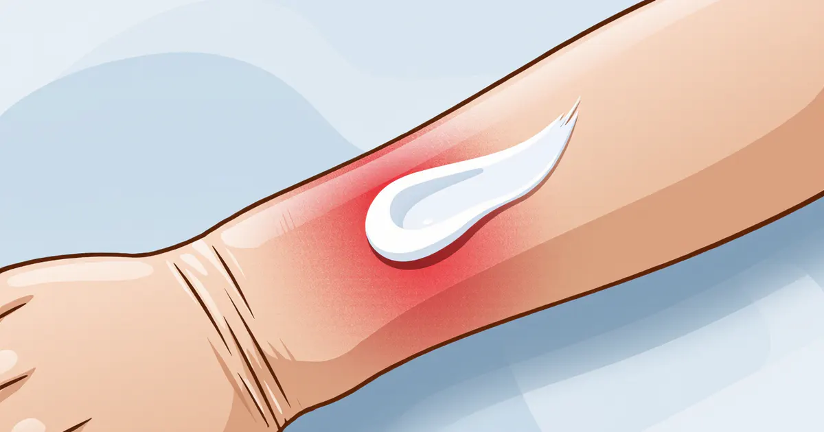Minh họa vùng da viêm nhẹ và lớp kem bôi hỗ trợ chăm sóc viêm da tiếp xúc