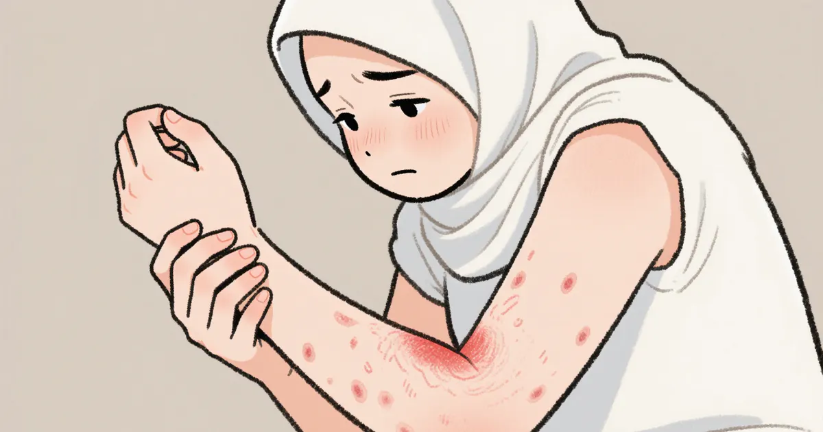 Minh họa người bệnh nhận biết vùng da viêm da tiếp xúc cần được thăm khám