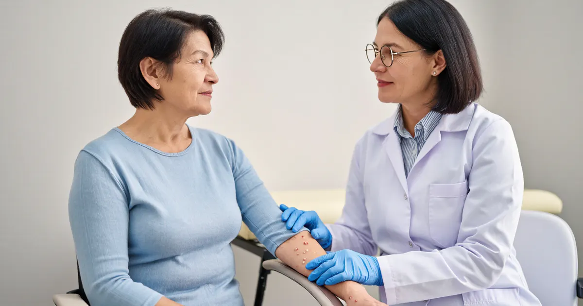 Người bệnh trao đổi với bác sĩ da liễu về viêm nang lông