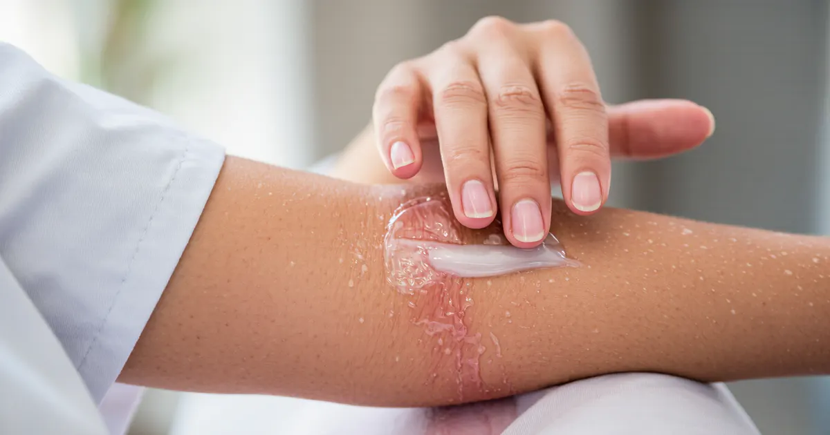 Người trưởng thành chăm sóc vùng da khô ngứa do thuốc ngứa viêm da cơ địa