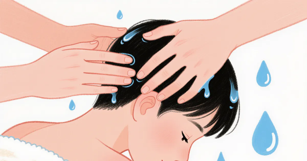 Minh họa chăm sóc da đầu và da mặt nhẹ nhàng khi viêm da tiết bã