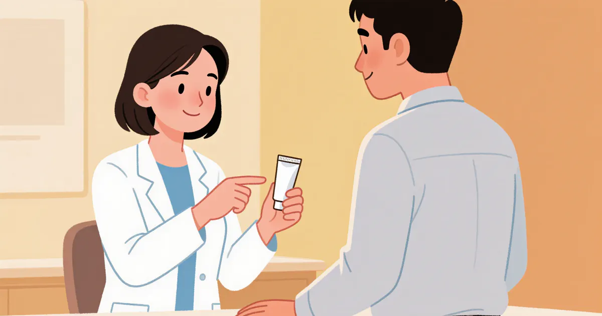 Minh họa tư vấn lựa chọn thuốc bôi phù hợp cho vùng da viêm quanh nang lông