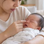 Cha mẹ chăm sóc trẻ sơ sinh 1 tháng tuổi bị nghẹt mũi an toàn tại nhà
