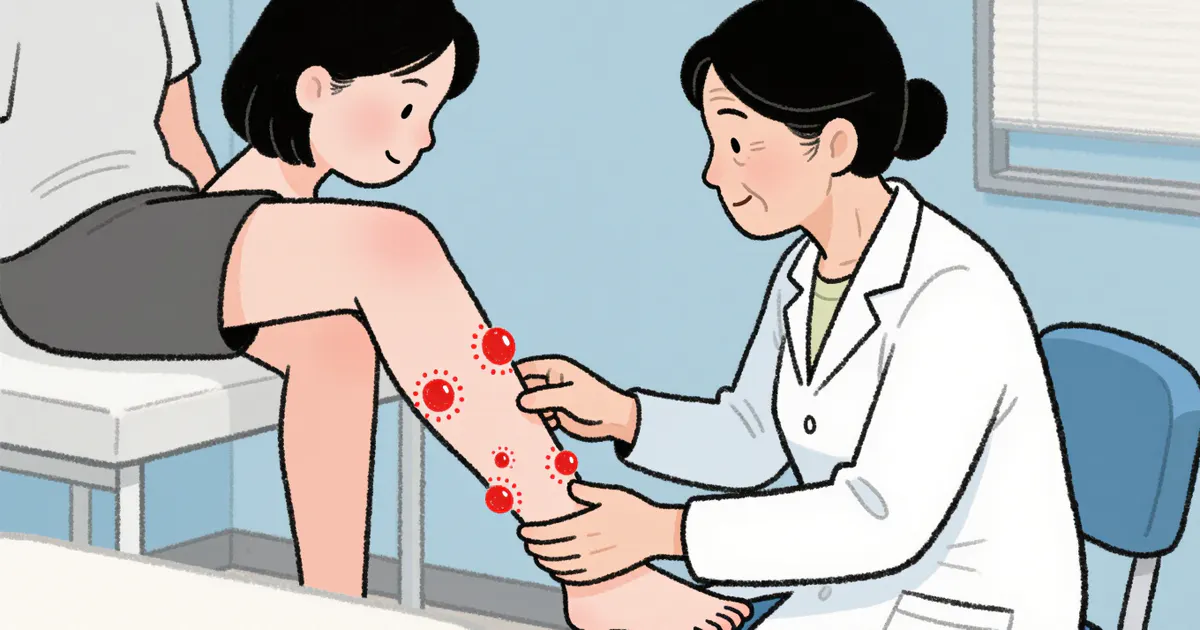 Minh họa người bệnh được nhân viên y tế kiểm tra vùng da chân viêm