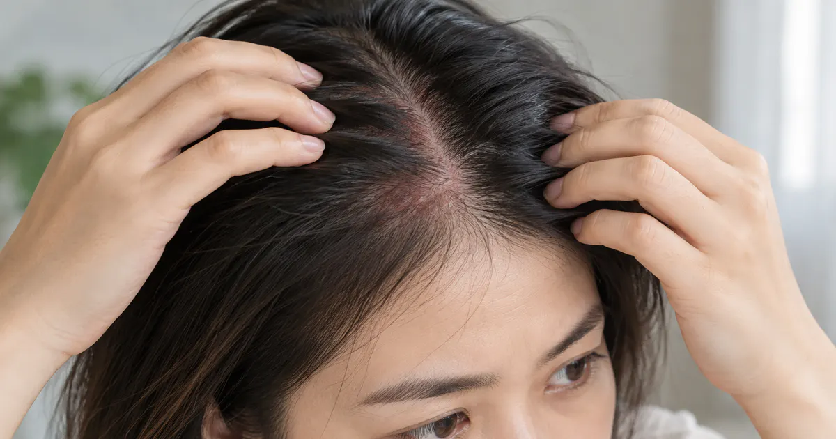 viêm chân tóc với các nốt đỏ nhỏ quanh nang tóc trên da đầu