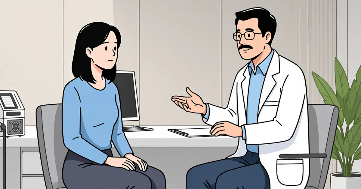 Minh họa người bệnh trao đổi với bác sĩ khi viêm da chàm kéo dài