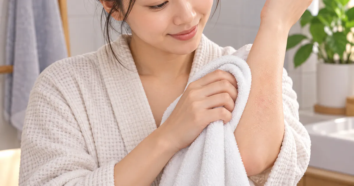 Minh họa lau khô nhẹ nhàng khi chăm sóc da viêm da cơ địa