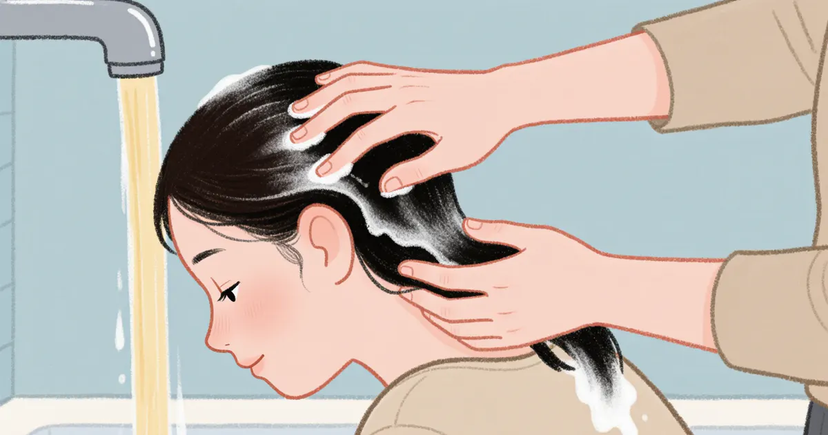 Minh họa gội đầu nhẹ nhàng khi chăm sóc viêm da cơ địa da đầu