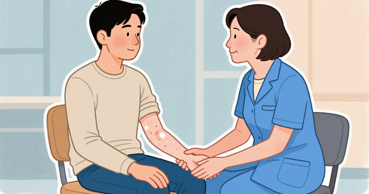Người bệnh trao đổi với bác sĩ khi viêm da cơ địa nặng không được kiểm soát