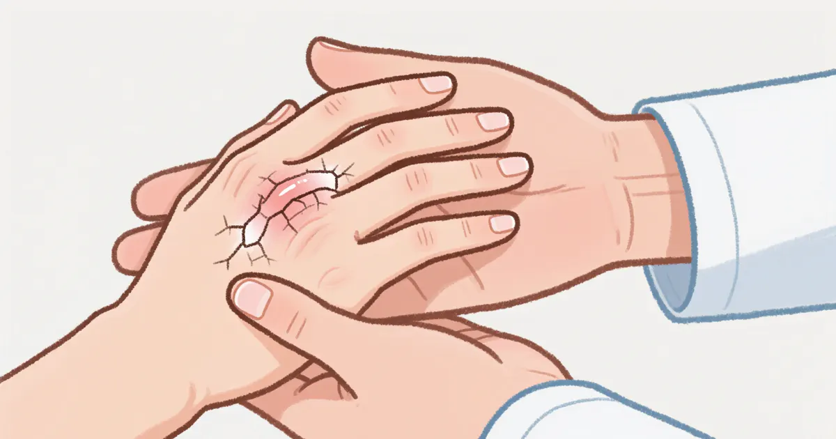 Minh họa ngón tay nứt sâu và sưng đau cần được nhân viên y tế đánh giá