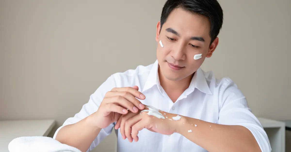 Người trưởng thành chăm sóc vùng da khô ngứa do viêm da cơ địa người lớn tại nhà