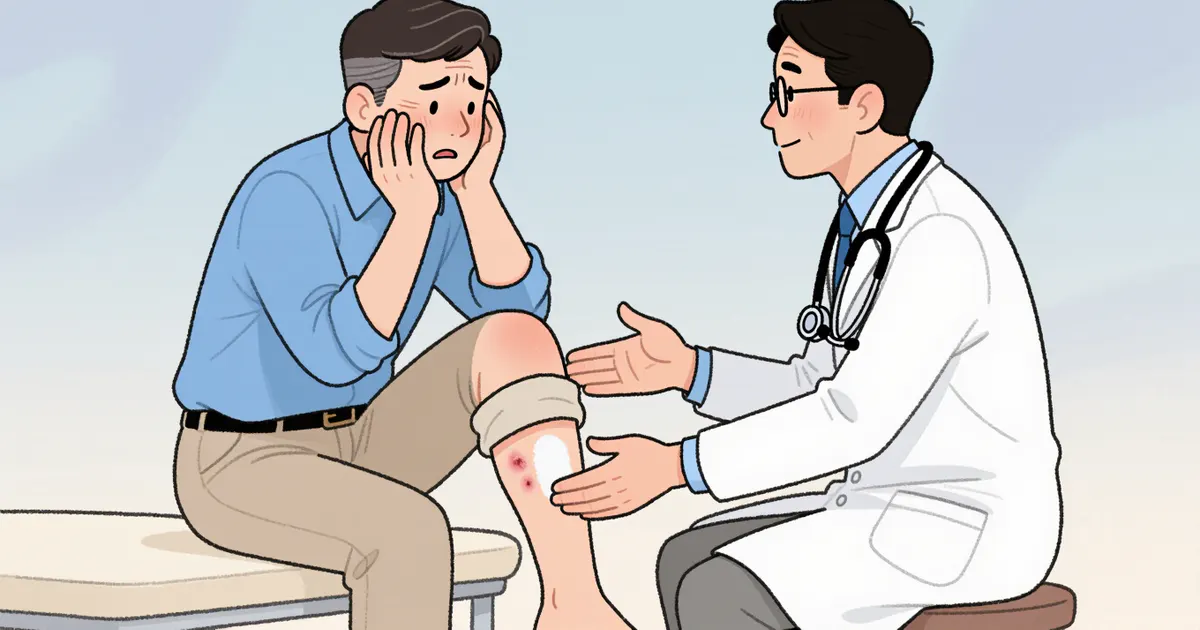 Người bệnh trao đổi với nhân viên y tế về tổn thương da ở chân