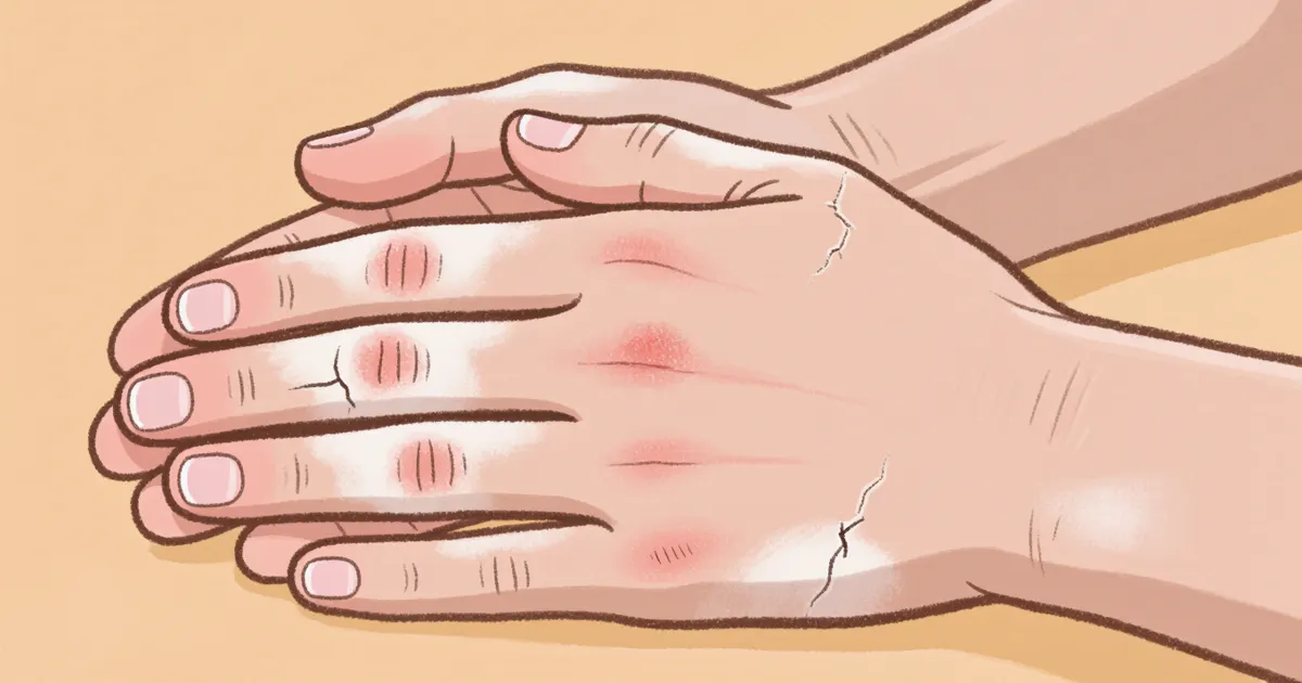 Minh họa các dấu hiệu khô, đỏ và nứt da ở bàn tay