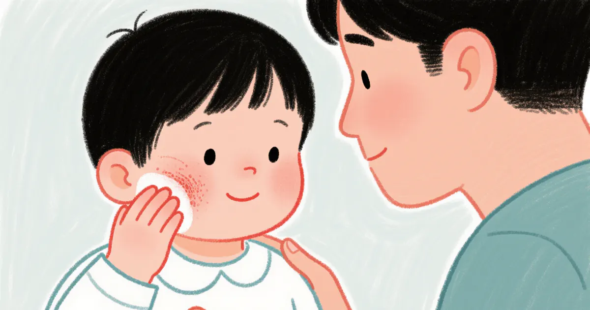 Trẻ có vùng má khô ngứa và được cha mẹ quan sát