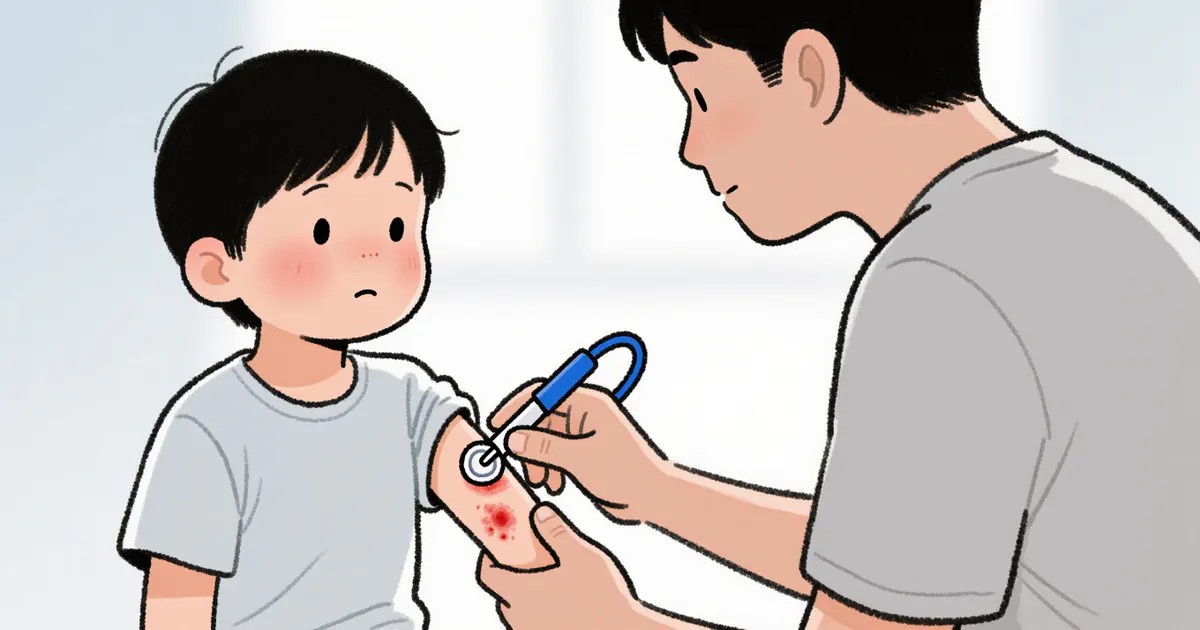 Cha mẹ kiểm tra vùng da viêm của trẻ khi triệu chứng nặng hơn