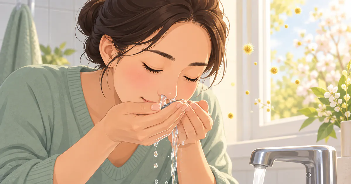 Minh họa vệ sinh mũi nhẹ nhàng tại nhà khi bị dị ứng theo mùa