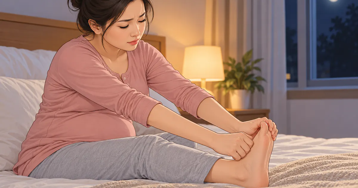 Minh họa bà bầu duỗi bàn chân khi bị chuột rút