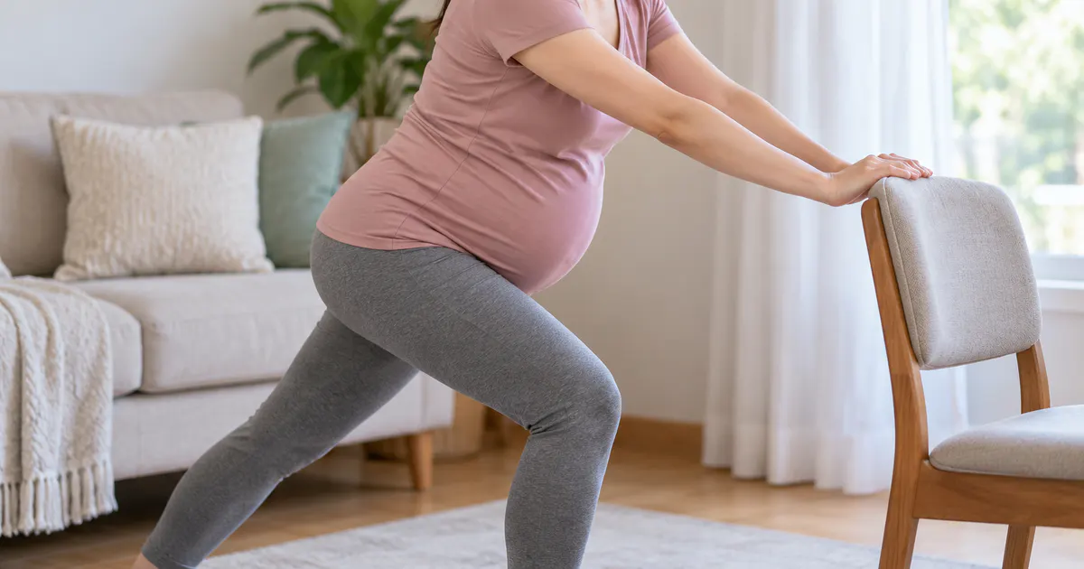 Bà bầu thực hiện động tác duỗi bắp chân nhẹ nhàng ban ngày