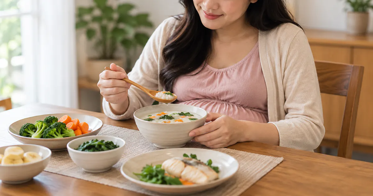 Bà bầu bị ợ nóng nên ăn gì với bữa nhỏ gồm cháo mềm và rau củ