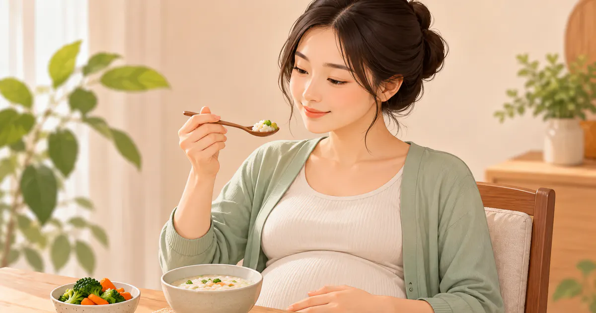 Mẹ bầu ăn chậm một khẩu phần nhỏ trong tư thế ngồi thẳng